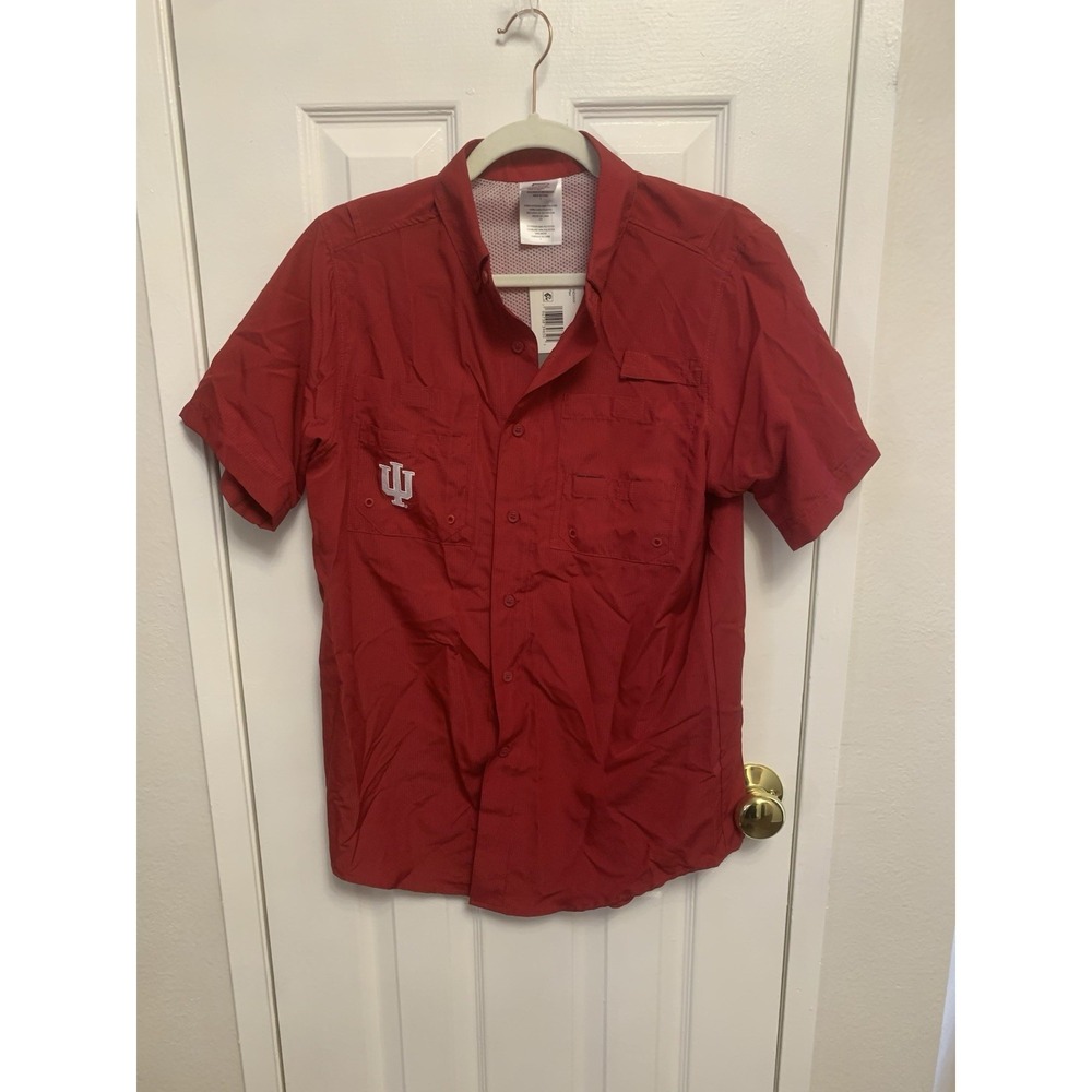 NWT IU Hoosiers Pro Edge 50+ SPF Vented Fishing Mens Shirt Red Small